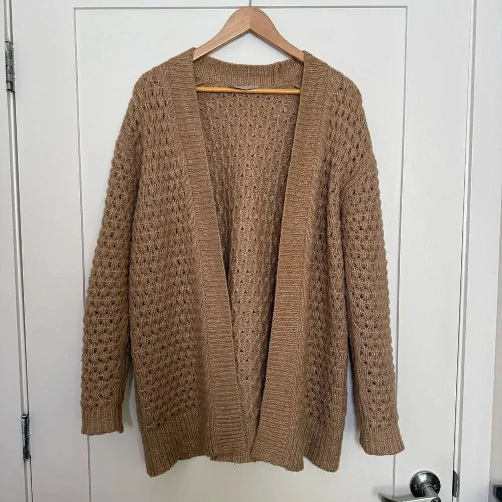 Everlane Open Long Cardigan Sweater Sz XS Camel Oversized Wool Alpaca Blend